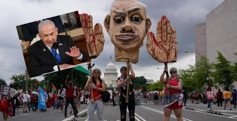 Netanyahu’ya Washington sokaklarında protesto, ABD kongresinde alkış